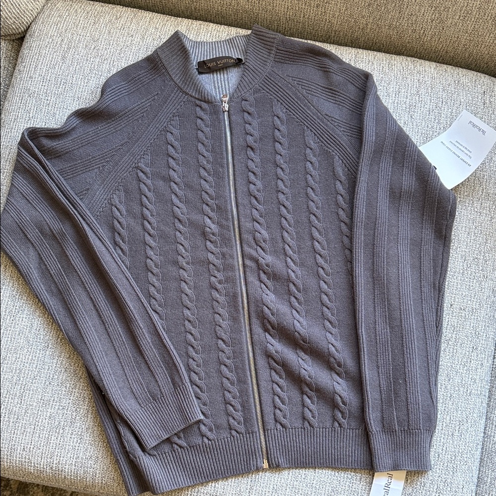 Louis Vuitton Men's Gray Zip Cable Knit Sweater